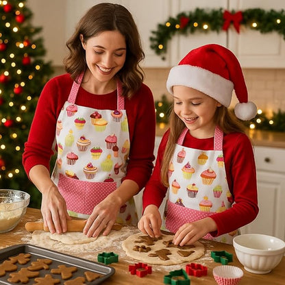G2PLUS Apron for Women with Pockets, Extra Long Ties Cotton Apron Perfect for Kitchen Cooking, Baking and Gardening (Mama and Me Set)