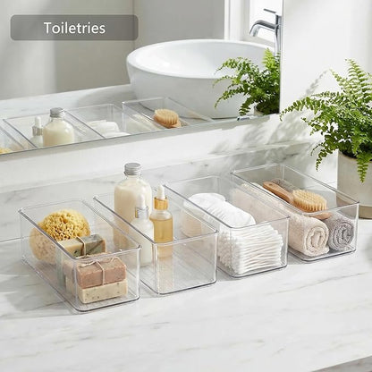 Qilinba 8 PACK Drawer Organizer Bins Bathroom Deep Drawer Silverware Organizers Clear Stackable Storage Bins for Vanity, Pantry, Office, Cabinet, Kitchen Counter Organization and Storage - Image 4