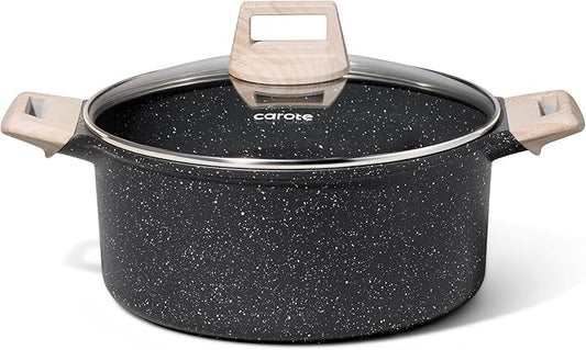 CAROTE Nonstick Stock Pot with Lid Soup Pot, 6 Quart Casserole with Lid, Easy to Clean Non Stick Cooking Pot,Pasta Pot by CAROTE