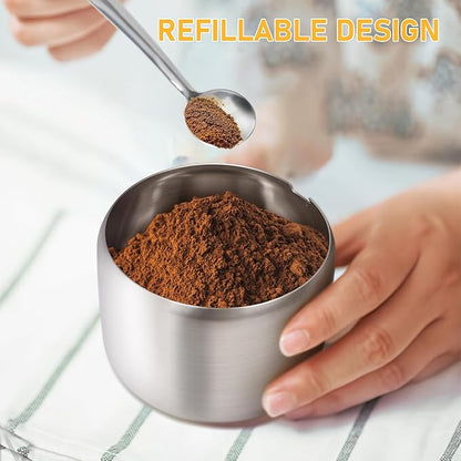 holoith Sugar Container with Glass Lid and Spoon - 10oz Stainless Steel Sugar Bowl for Coffee Bar Station Accessories Kitchen Storage for Salt, Candy, Coffee Bean (Silver) - Image 6
