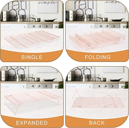 Cooling Rack for Baking 3 Tiers, 16" x 10" Cookie Cooling Wire Rack Stackable Collapsible Nonstick, Stainless Steel Baking Cooking Cooling Racks with Optimum Air Flow, Rose Gold - Image 4