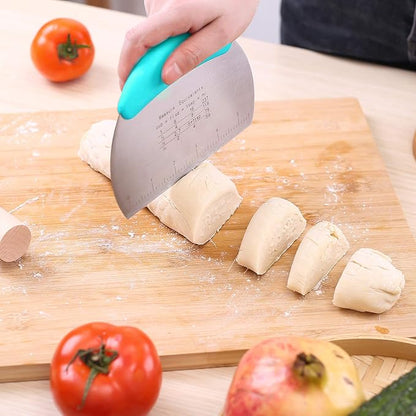 1 pcs Dough Pastry Scraper Chopper/Stainless Steel Dough Scraper Cutter with Ergonomic Rubber Non-Slip Grip/Dough Scraper Cutter/Pro Pastry Pizza Cutter Chopper (Blue) - Image 4