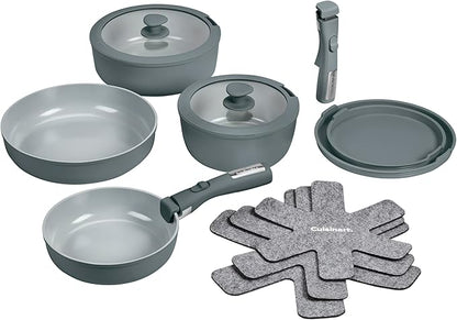 Cuisinart 13-Pc, ClickSmart Nonstick Detachable Handle Ceramic Cookware, Pots and Pans Set, Stackable Space-Saving Design, Compatible with All Stovetops, Induction & Oven Safe, PURELYCERAMIC by Cuisinart