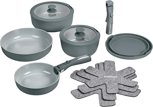 Cuisinart 13-Pc, ClickSmart Nonstick Detachable Handle Ceramic Cookware, Pots and Pans Set, Stackable Space-Saving Design, Compatible with All Stovetops, Induction & Oven Safe, PURELYCERAMIC by Cuisinart