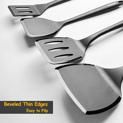 Silicone Spatula Set, 600°F Heat Resistant Silicone Spatula Turner Flipper for Cooking, Non Stick and Non Scratch Kitchen Utensils for Eggs & Pancakes, 4 Pack, Black - Image 3