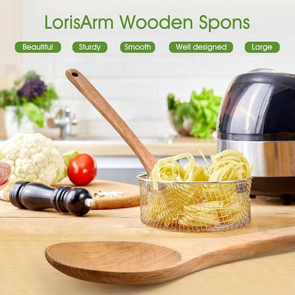 LorisArm Wooden Cooking Spoon 2PC, Large 12" Solid Wood Serving Spoons Set for Mixing Stirring, Maple Wood Nonstick Kitchen Utensils Tableware Ladle Scoop. - Image 3