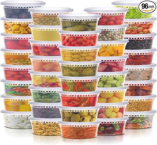 WGCC Deli Containers with Lids 8oz- Disposable Soup Containers with Lids 48 Sets - Plastic Container with Lid, Food Container with Leakproof, BPA Free/Microwave/Freezer/Dishwasher Safe