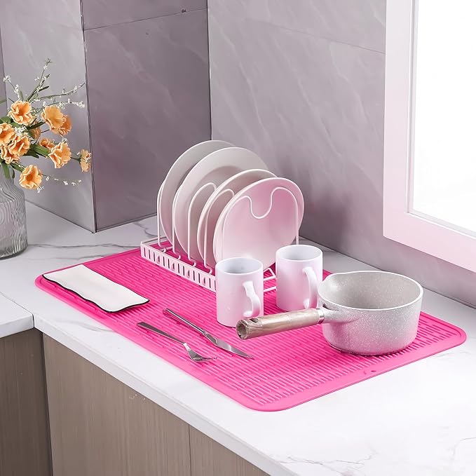MicoYang Silicone Dish Drying Mat for Multiple Usage,Easy clean,Eco-friendly,Heat-resistant Silicone Mat for Kitchen Counter or Sink,Refrigerator or Drawer Liner Rose 3XL 28 inches x 18 inches - Image 7