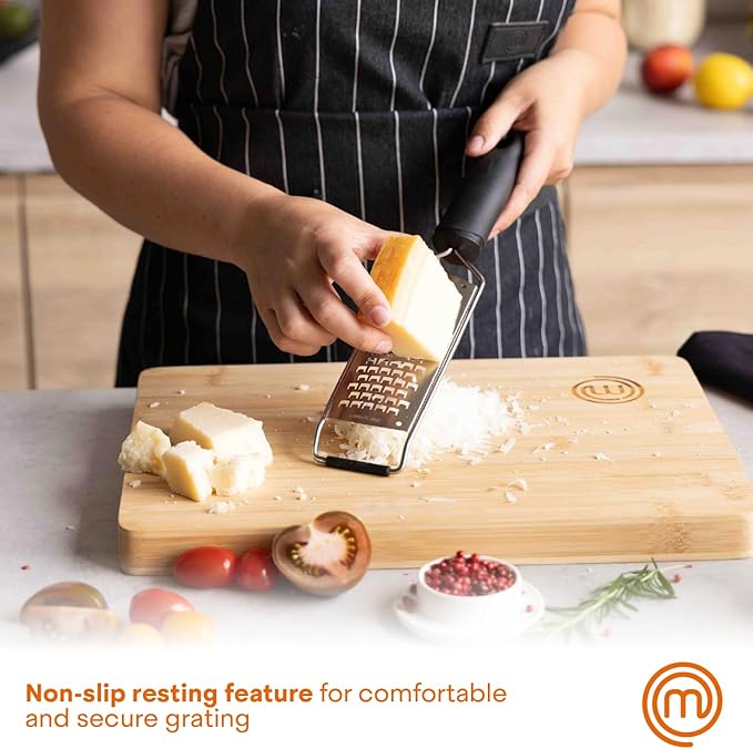 MasterChef Cheese Grater Handheld, Kitchen Food Shredder Tool for Grating Parmesan, Garlic, Ginger etc, Small Flat Zester Grater, Stainless Steel with Non Slip Rubber Foot and Easy Grip Handle - Image 3
