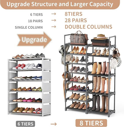 ROJASOP Shoe Rack, Shoe Storage Organizer for Closet Entryway Garage Bedroom, 8 Tier Tall Metal Shoe Shelf for 26-32 Pairs Boots & Shoes, Adjustable Shoe Stand for Small Space - Image 4
