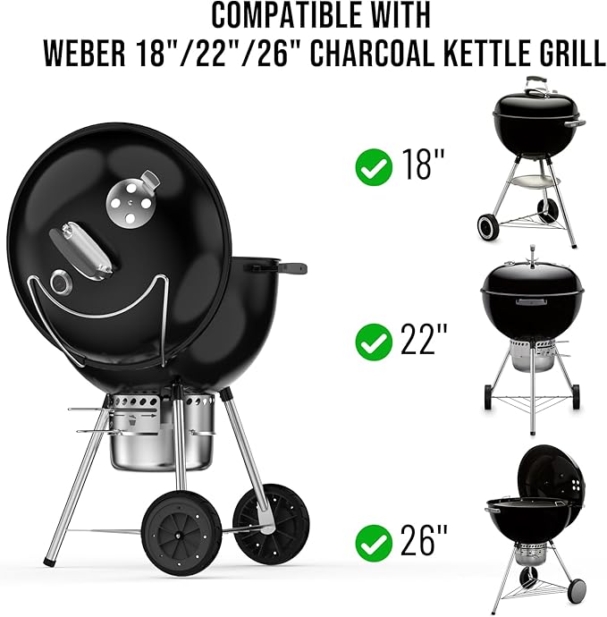 Charkettle Grill Lid Holder Compatible with 18/22/26 Inch Charcoal Kettle Grills - Stainless Steel Tool-Free Slide a Side Lid Prop