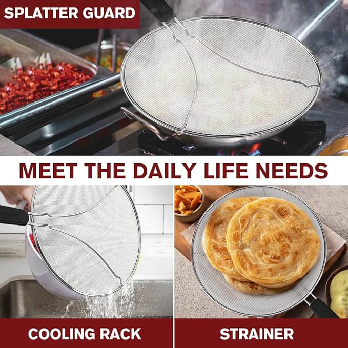 Splatter Screen for Cooking, Perforated Stainless Steel,13 Inch Stainless Steel Grease Splatter Guard, Comfortable Grip, Shield from Splashing Oil - Image 6