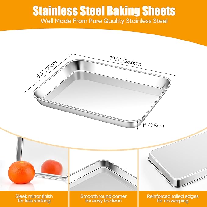 Homikit 1 Pack Baking Sheet, 10 x 8 Inch Stainless Steel Cookie Tray Set for Cooking Toasting, Small Metal Toaster Oven Baking Pan Non Stick, Rustproof & Mirror Finish, Dishwasher Safe - Image 2