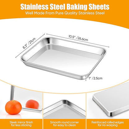 Homikit 1 Pack Baking Sheet, 10 x 8 Inch Stainless Steel Cookie Tray Set for Cooking Toasting, Small Metal Toaster Oven Baking Pan Non Stick, Rustproof & Mirror Finish, Dishwasher Safe - Image 2