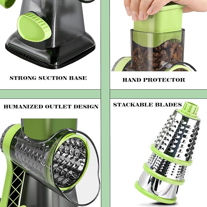Cheese Grater with Handle, Multifunctional Manual Rotary Cheese Grater - Cheese Shredder Easily Chop Carrots, Potatoes, Vegetables and Fruits and Easy to Clean - Image 5