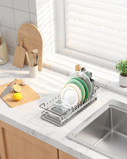 Kitsure Dish Drying Rack - Expandable Dish Rack for Kitchen Counter, Over Sink Or in Sink, Space-Saving Plates Dryer with Cutlery Holder & Drip Tray, 14.0"-20.9" L x 6.3" W x 8.0" H, Sliver - Image 3