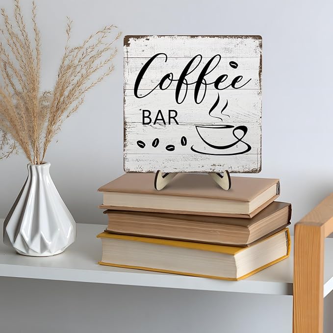 Coffee Bar Decor Sign – Rustic Wooden Plaque for Coffee Station, Farmhouse Cafe Shelf Accessories, Desk or Kitchen Counter Decor,Birthday,Mother Day Gift 5.9 x 5.9 Inch - Image 8