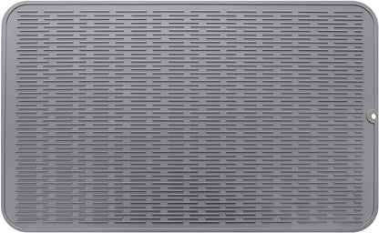 MicoYang Silicone Dish Drying Mat for Multiple Usage,Easy clean,Eco-friendly,Heat-resistant Silicone Mat for Kitchen Counter or Sink,Refrigerator or Drawer Liner Grey 3XL 28 inches x 18 inches by MicoYang