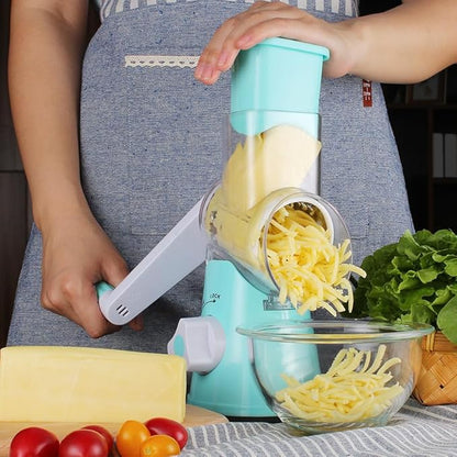 Ourokhome Rotary Cheese Grater Hand Crank, Kitchen Shredder Speed Mandolin Slicer Nut Grinder with Handle and Drum Blades for Cheese, Vegetable, Walnut, Chocolate, Potato, Carrot, 3 Blades, Blue - Image 9