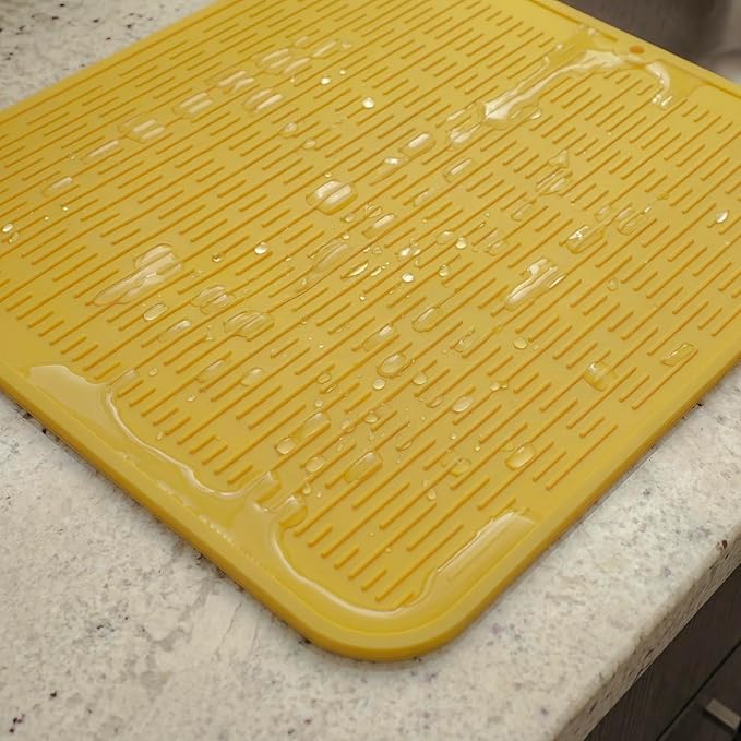 MicoYang Silicone Dish Drying Mat for Multiple Usage,Easy clean,Eco-friendly,Heat-resistant Silicone Mat for Kitchen Counter or Sink,Refrigerator or Drawer Liner Yellow XL 18 inches x 16 inches - Image 8
