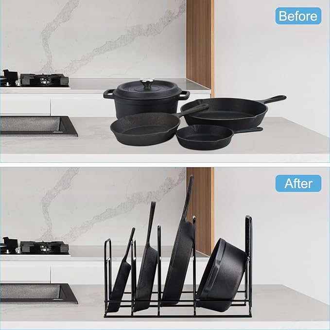 Toplife 2 Pack Heavy Duty Pan Organizer, 5 Tier Pot and Pan Organizer Rack for Cast Iron Skillets, Griddles and Pots - Sturdy Steel Construction- No Assembly Required - Black - Image 6