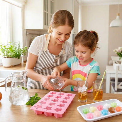 Cute Ice Cube Trays Silicone Chocolate Mold Wax Melt Molds Easy Release Ice Trays Non-Stick Chocolate Soap Pudding Jello Ice Cube Tray (2pcs Star)