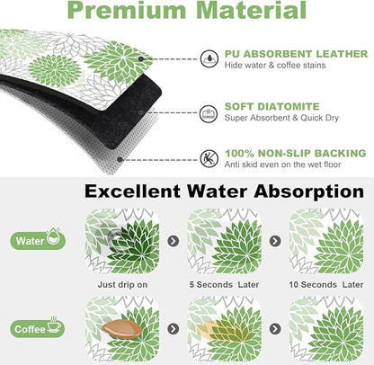 Findosom 2PCS 12" x 20" Dish Drying Mat & 24" x 5.5" Sink Splash Guard, Super Absorbent & Cuttable Dish Mat Drying Kitchen Mat with Green Floral, Hide Stain Drying Mat for Kitchen Counter - Image 3
