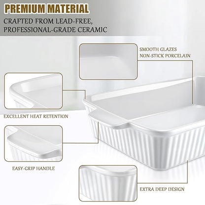 Casserole Dish, 9x13 Baking Pan, 4.4QT Large Casserole Dishes for Oven, Ceramic 9x13 Baking Dish with Handles, Oven Safe and Durable Baking Dishes for Lasagna, Baking Cake, Kitchen(Soft White)