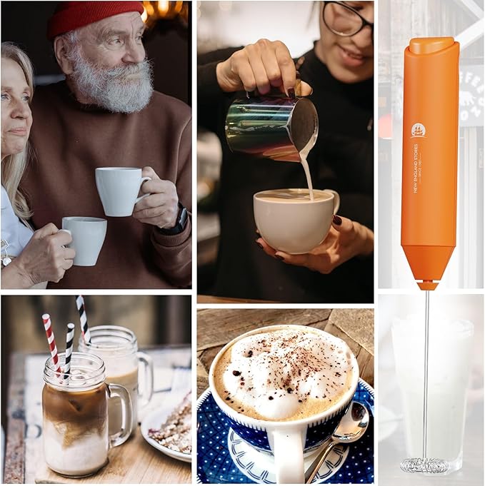 Powerful Milk Frother Handheld Foam Maker, Mini Whisk Drink Mixer for Coffee, Cappuccino, Latte, Matcha, Hot Chocolate, No Stand, Coral - Image 5