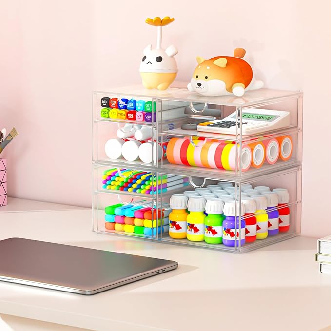 caktraie Makeup Organizer Storage With 30 Drawers, 6 Pcs Desktop Office Supplies, Desk Organizers, Clear Accessories, Dustproof Drawer and for Make Up, Jewelry, Pen, Stationary - Image 2