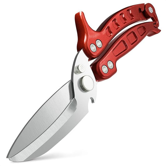 4-in-1 Kitchen Shears Heavy Duty - Detachable Poultry Shears with Micro-Serrated Blades, Spring-Loaded Action & Non-Slip Metal Handle, Dishwasher Safe - Bone Cutting Scissors for Chicken & Meat Prep