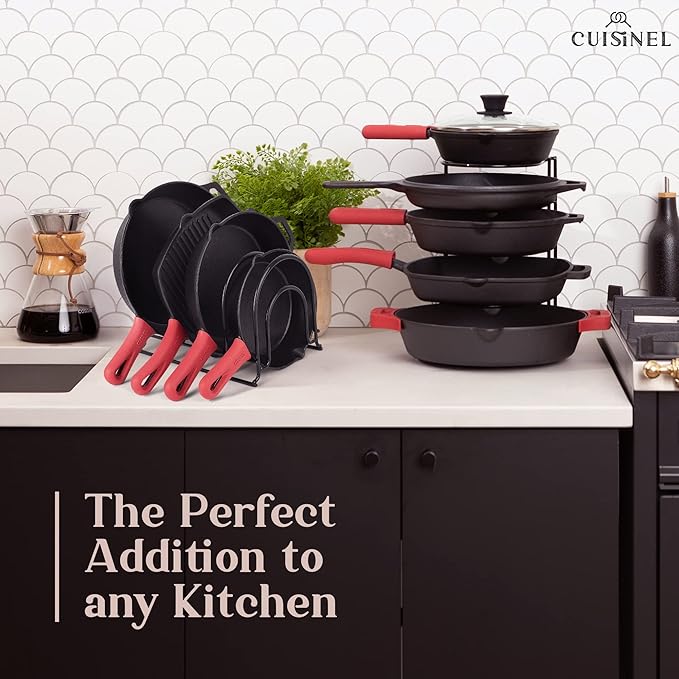 Cuisinel Pots and Pans Organizers - 2-PACK of Silicone-Coated Non-Slip 12" Heavy Duty Skillet Rack - Kitchen Organization Storage - Holds Cookie Sheets, Cutting Boards, Cast Iron Cookware, Dish Stand - Image 7