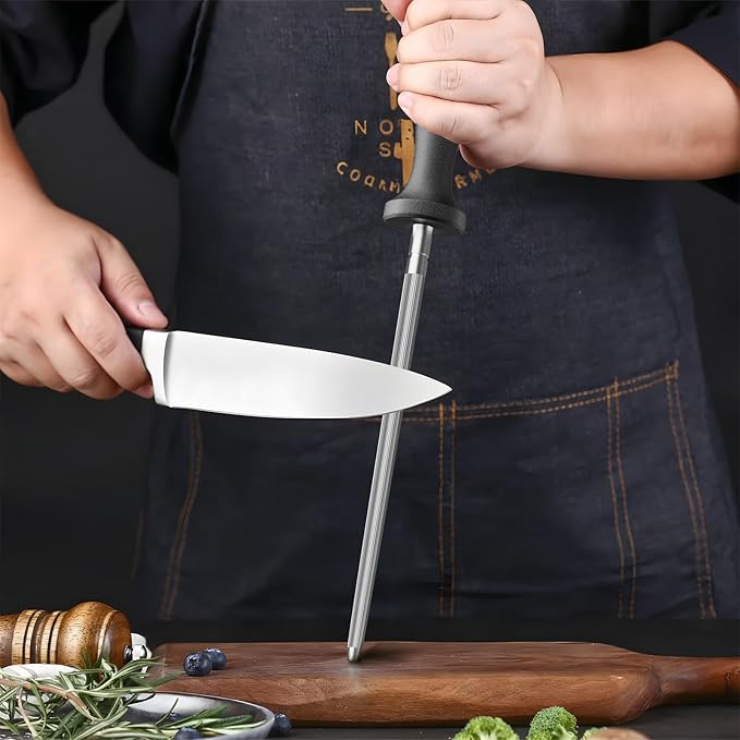 Knife Sharpener Rod, 13 Inch Carbon Steel Honing Steel for Kitchen Knives, Professional Magnetized Sharpening Stick with Nickel-Chrome Plating, Easy Grip Tool for Chef Knives - Image 4