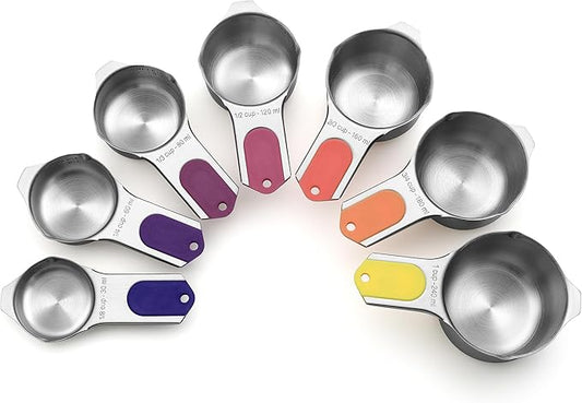 Spring Chef Magnetic Stainless Steel Measuring Cups, Patented, Kitchen Tools with Easy to Read Markings for Measuring Dry or Liquid Ingredients, Set of 7, Mountain Sunrise by SpringChef