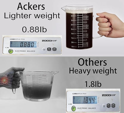 Ackers Etched Graduated Glass Measuring Cup - [Insulated Handle | V-Shaped Spout] - High Borosilicate Glass Measuring Cup for Kitchen or Dining, Easy to Read,1000 ML (32 Oz, 4 Cup) - Image 5