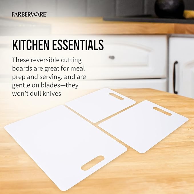 Farberware Plastic Cutting Board Set, Dishwasher- Safe Poly Chopping Board for Kitchen with Easy Grip Handles, Set of 3, White - Image 2