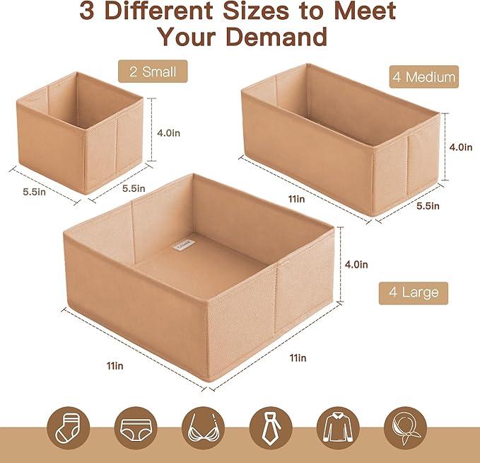 Criusia Drawer Organizer Clothes, 10 Pack Dresser Organizer for Baby Clothes, Underwear, Sock- Foldable Closet Organization and Storage Dividers Bins for Nursery, Bedroom (Brown) - Image 2