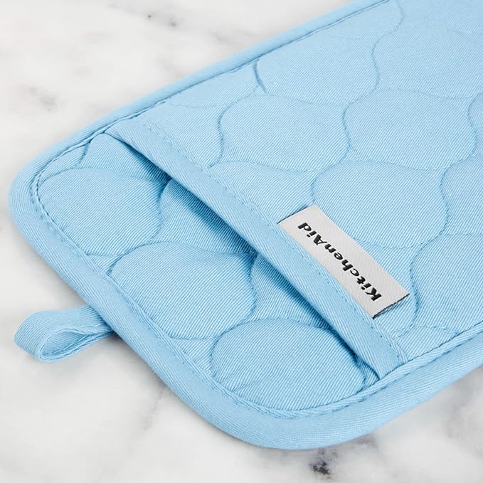 KitchenAid Quilted Cotton Terry Cloth Oven Mitt, Pot Holder, Kitchen Towel 4-Pack Set, Heat Resistant, Silicone Grip, Gift Set, Blue Velvet, 16"x26", 7"x13" & 7"x10" - Image 5