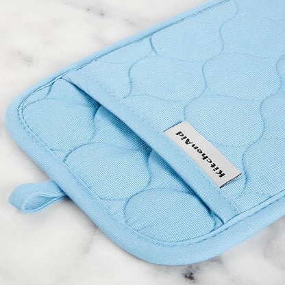 KitchenAid Quilted Cotton Terry Cloth Oven Mitt, Pot Holder, Kitchen Towel 4-Pack Set, Heat Resistant, Silicone Grip, Gift Set, Blue Velvet, 16"x26", 7"x13" & 7"x10" - Image 5