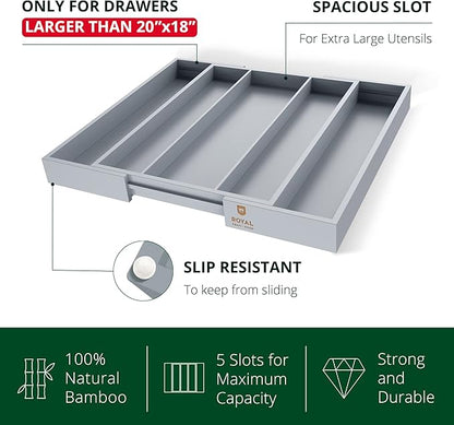 ROYAL CRAFT WOOD Luxury Bamboo Kitchen Drawer Organizer - Silverware Organizer - Utensil Holder and Cutlery Tray with Grooved Drawer Dividers for Flatware and Kitchen Utensils (5 Slot, Gray) - Image 4