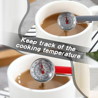 Xuhal 6 Pcs Stainless Steel Kitchen Thermometer with 5 Inch Long Stem 1 Inch Dial Thermometer Milk Frothing Food for Oven Probe Meat Grill BBQ Cooking Chocolate Water(Multicolor) - Image 5