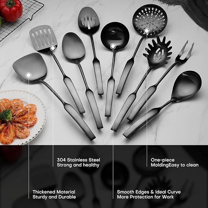 9PCS Silverware Set for 304 Stainless Steel Kitchen Utensils Set Cooking Utensil Set, 15 Inches All Metal Cooking Tools Wok Kitchen Cookware Set with Spatula Useful Pots and Pans Accessories - Image 4