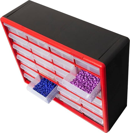 Akro-Mils 24-Drawer Plastic Drawer Storage Cabinet for Garage Organization, Bead Organizer, Building Bricks Storage, Teacher Toolbox, Makeup Organizer, 20" W x 6" D x 16" H, 10124 Red - Image 8