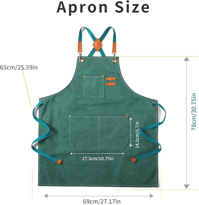 Tosewever Canvas Cross Back Chef Cotton Aprons for Men Women with Large Pockets - Image 5