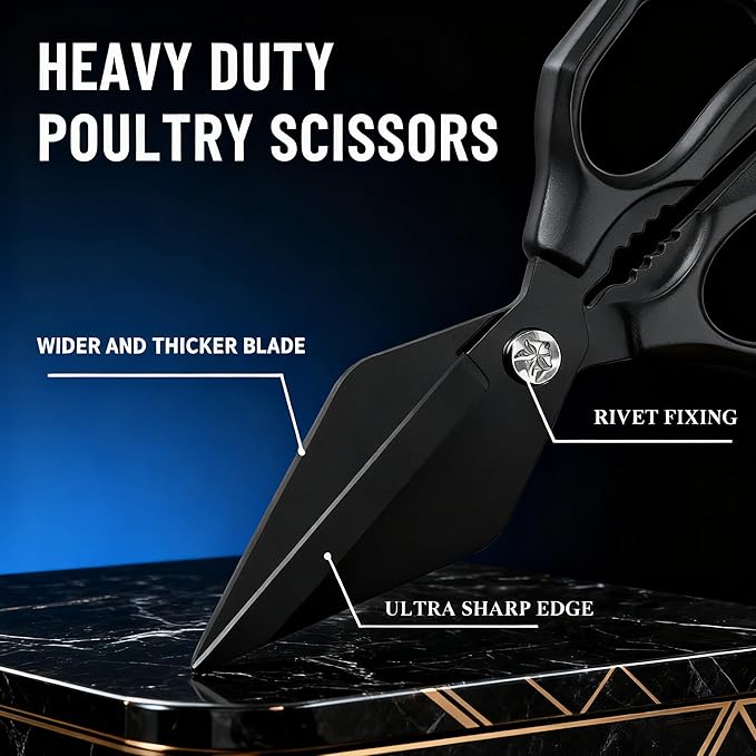 Multifunctional Heavy-Duty Kitchen Shears,Kitchen Shears for Cutting Chicken,Kitchen Scissors for Food, Japanese High-Carbon Steel Culinary Shears,for Chicken,Bone Cutting,Christmas Gifts (Pure Black)