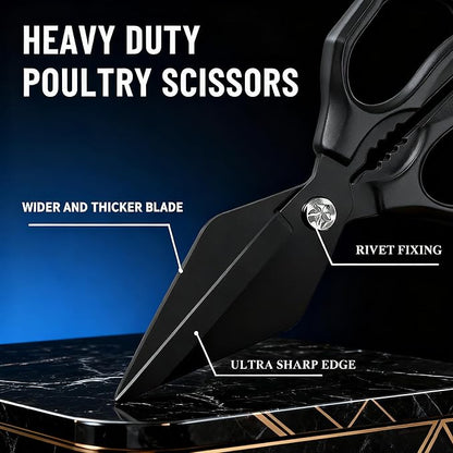 Multifunctional Heavy-Duty Kitchen Shears,Kitchen Shears for Cutting Chicken,Kitchen Scissors for Food, Japanese High-Carbon Steel Culinary Shears,for Chicken,Bone Cutting,Christmas Gifts (Pure Black)