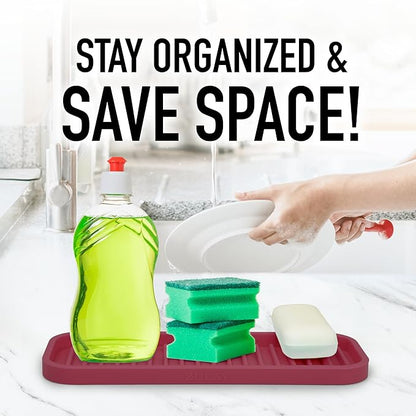 Zulay Kitchen (9x3.5) Silicone Sponge Holder for Kitchen Sink - Flexible Multipurpose Soap Tray - Sink Organizer for Kitchen, Bathroom, Makeup, Trinkets & More (Wine Red) - Image 6