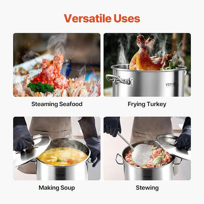 VEVOR Stainless Steel Stockpot, 53 Quart Large Cooking Pots, Cookware Sauce Pot with Lid, and Handle, Heavy Duty Commercial Grade Stock Pot, Sanding Treatment, for Large Groups Events Silver - Image 6
