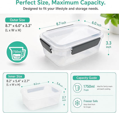 YORY 7 cup Plastic Food Storage Containers with Lids Nestable Freezer Dishwasher Safe Rectangle Meal Prep Container Set,5-Pack - Image 2
