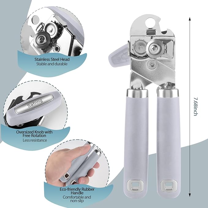 Safring Can Opener Manual, Heavy Duty Handheld Strong Can Opener with Soft Touch Handle, Sharp Blade Smooth Edge, Can Openers with Multifunctional Bottle Opener, Lavender - Image 2